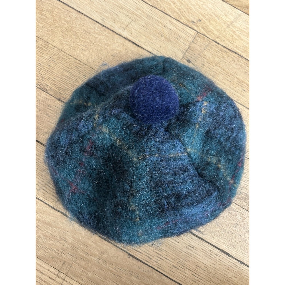 Plaid Wool Hat Pom-Pom Green Plaid Highland Home Industries Scotland Wool Mohair